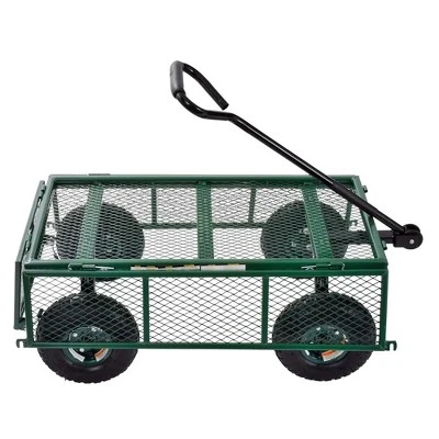 Juggernaut Carts GW3418-GR Heavy Duty Steel Frame 400 Pound Load Capacity Outdoor Utility Garden Wagon With Pneumatic Tires, Green Finish