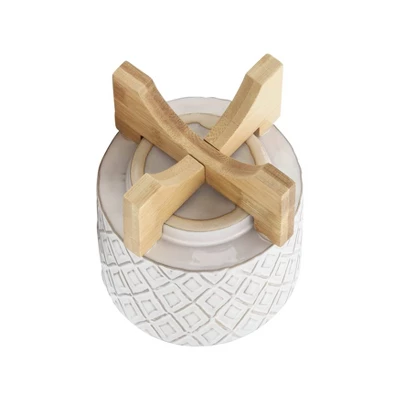 Sagebrook Home 6" Wide Ceramic Diamond Etched Flower Planter Pot With Wooden Stand Beige - Image 4