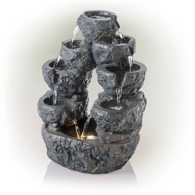 14" Multi Tiered Cascading LED Fountain Gray - Alpine Corporation - Image 2
