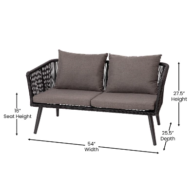 Flash Furniture Kierra Black All-Weather 4-Piece Woven Conversation Set With Gray Zippered Removable Cushions & Metal Coffee Table - Image 10