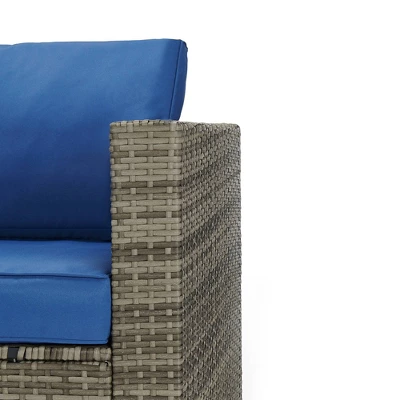 4pc Wicker Patio Sectional Seating Set - Blue - EDYO LIVING - Image 5