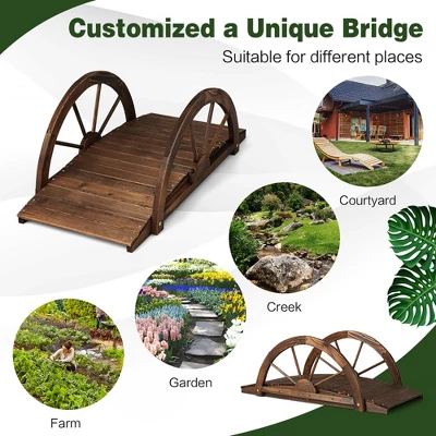 Costway 3.3FT Garden Bridge Classic Arc Wooden Bridge Decorative Garden Landscape - Image 6