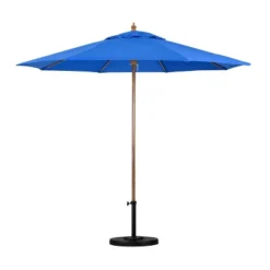 9' X 9' Round Wood Grain Steel Patio Umbrella Pacific Blue - Astella
