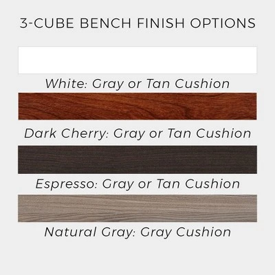 ClosetMaid 3 Cube Cubby Storage Organizer Bench Home Accent Furniture With Seat Cushion For Entryway, Hallway, Or Mud Room, White/Tan - Image 4