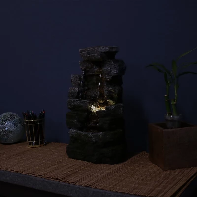 Sunnydaze Decor Sunnydaze Indoor Home Office Polyresin Towering Cave Waterfall Tabletop Water Fountain With LED Light - 14" - Image 7