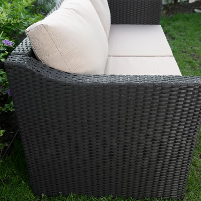 Barton 2 Person Madison Outdoor Patio Wicker Sofa Set Love Seat W/ Seat Cushion - Image 4