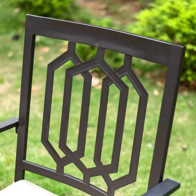 7pc Metal Patio Dining Set With Rectangular Table With Umbrella Hole & & Swivel Armrest Chairs - Captiva Designs - Image 7