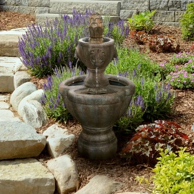 Nature Spring 2-Tier Lion Head Urn-Style Outdoor Polyresin Fountain With Pump