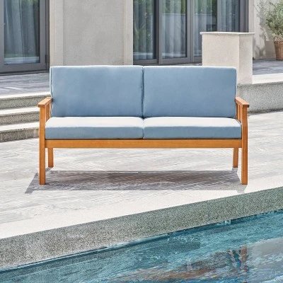 Kapalua Honey Nautical Eucalyptus Wooden Outdoor Sofa Bench With Cushion - Vifah - Image 2