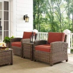Bradenton 3pc Outdoor Wicker Seating Set With Two Chairs & Side Table Sangria - Crosley