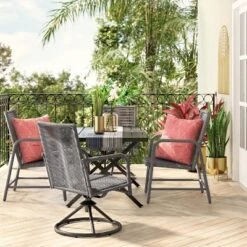 2pc Granby Padded Wicker Outdoor Patio Dining Chairs Swivel Chairs Gray - Threshold™