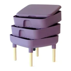 FCMP Outdoor Essential Living 6 Gallon UV Protected Plastic Worm Composter Bin Storage Container Box With 2 Trays For Garden And Home, Plum