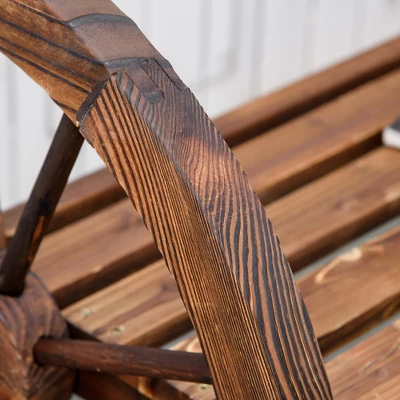 Outsunny Wooden Wagon Wheel Bench, 3-Person Rustic Slatted Seat, Outdoor Patio Furniture, Brown - Image 4