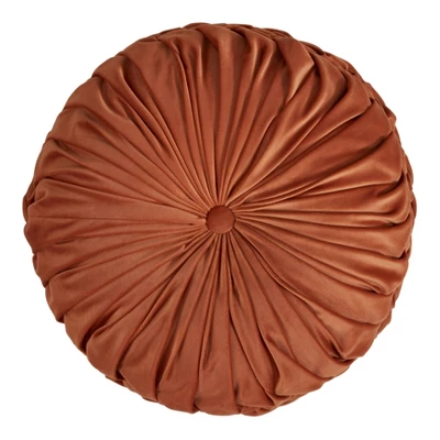 14" Velvet Pin Tuck Poly Filled Round Throw Pillow Rust - Saro Lifestyle