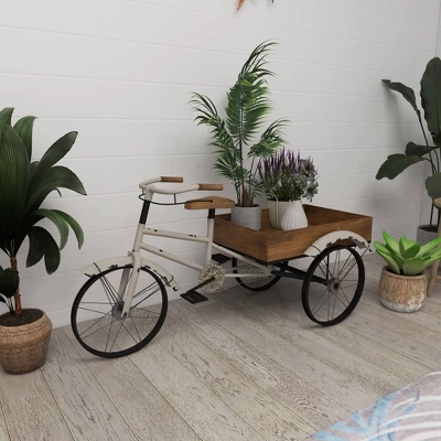 48" Wide Planter Rustic Iron Bicycle Inspired Flower Cart Brown - Olivia & May - Image 7