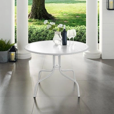 Griffith 40" Outdoor Round Dining Table - White Satin - Crosley - Image 2