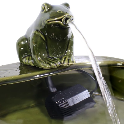 Sunnydaze Decor Sunnydaze Outdoor Solar Powered Ceramic Spitting Frog Water Fountain With Submersible Pump - 7" - Green - Image 2