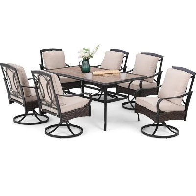 2pk Outdoor Swivel Chairs With Metal Frame, Wicker & Seat & Back Cushions - Captiva Designs - Image 10