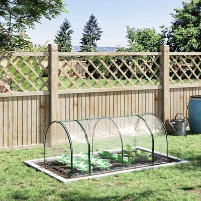 Outsunny Mini Greenhouse, Waterproof Cloche Cold Frame, 7' L X 3' W X 2.5' H Portable Hot House, 4 Zippered Doors, Green