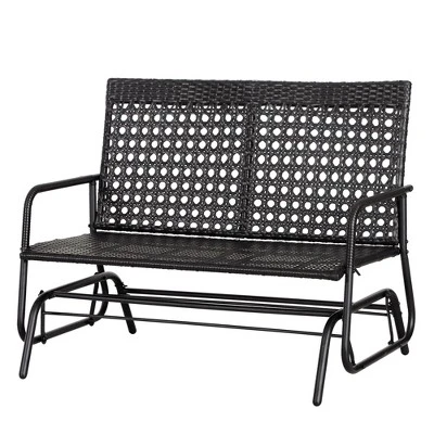 Outsunny Patio 2-Person Wicker Glider Bench Rocking Chair, Outdoor All-Hand Woven PE Rattan Loveseat For Patio, Garden, Porch, Lawn, Black - Image 3