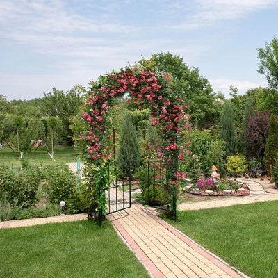 Costway Garden Arch Arbor Trellis With Gate 7.5 Ft Patio Archway Pergola For Wedding - Image 3
