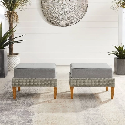 Capella 2pk Outdoor Wicker Ottomans - Gray - Crosley - Image 2