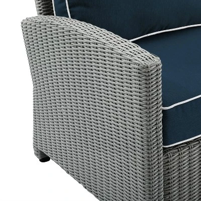 Bradenton 5pc Outdoor Wicker Seating Set With Side Table, 2 Arm Chairs And 2 Ottomans - Navy/Gray - Crosley - Image 9