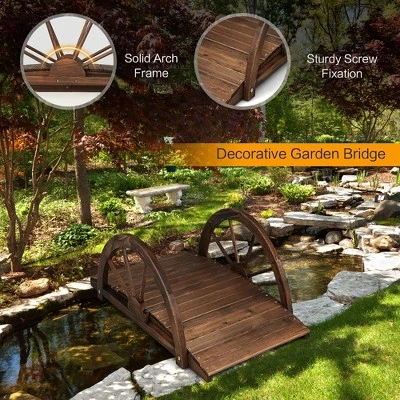 Costway 3.3FT Garden Bridge Classic Arc Wooden Bridge Decorative Garden Landscape - Image 7