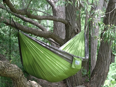 The Hamptons Collection 128" Gray And Green Heavy Duty Lightweight Traveler’s Nylon Hammock