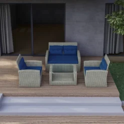 Terrazzo 4pc Outdoor Wicker Seating Set With Cushions - DUKAP