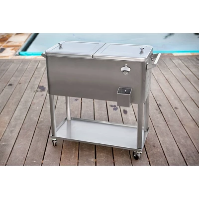 Permasteel 80qt Stainless Steel Outdoor Cooler Cart Silver - Image 4