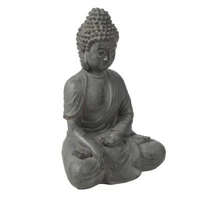 LuxenHome 16.1" Gray MgO Enlightened Buddha Garden Statue - Image 2