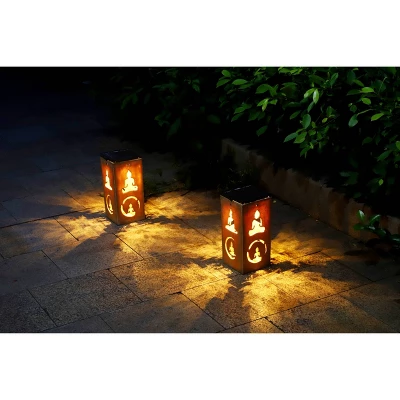 Techko Maid LED Solar 10.8" Portable Buddha Cut Out Decorative Outdoor Lantern Clear - Image 8