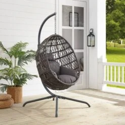 Tess Indoor/Outdoor Wicker Hanging Egg Chair - Gray/Driftwood - Crosley