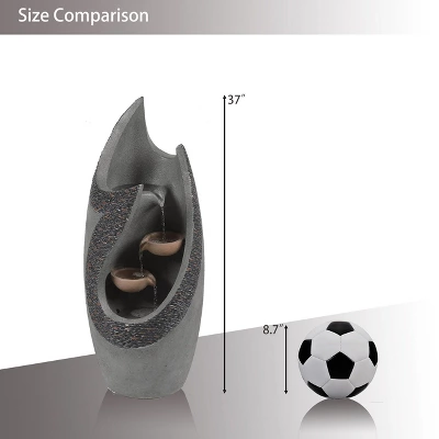 LuxenHome Stone-Gray Cement Modern Tiered Outdoor Garden Fountain With Lights - Image 5