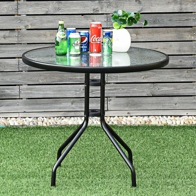 Costway 32''Outdoor Patio Round Table Tempered Glass Top - Image 8