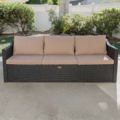 Barton 3 Person Madison Sofa Set Sectional W/Cushions Outdoor Patio Wicker