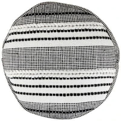 Northlight 18" White And Black Striped Outdoor Woven Pouf Ottoman - Image 2