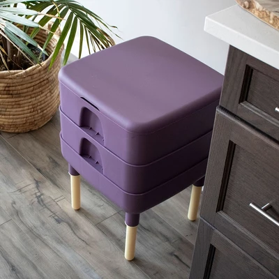 FCMP Outdoor Essential Living 6 Gallon UV Protected Plastic Worm Composter Bin Storage Container Box With 2 Trays For Garden And Home, Plum - Image 3