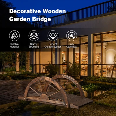 Costway 3.3FT Garden Bridge Classic Arc Wooden Bridge Decorative Garden Landscape - Image 5
