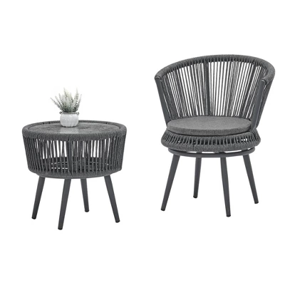 3pc Outdoor Wicker Conversation Set With Cushions - Dark Gray - GODEER - Image 3