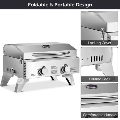 Costway 2 Burner Portable BBQ Table Top Propane Gas Grill Stainless Steel - Image 8