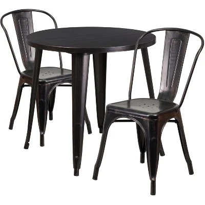 Flash Furniture Commercial Grade 30" Round Metal Indoor-Outdoor Table Set With 2 Cafe Chairs - Image 6