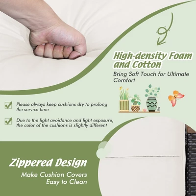 Costway Set Of 2 Patio Rattan Ottoman Footrest Cushions Wooden Handle Off WhiteBrownRedNavy - Image 5