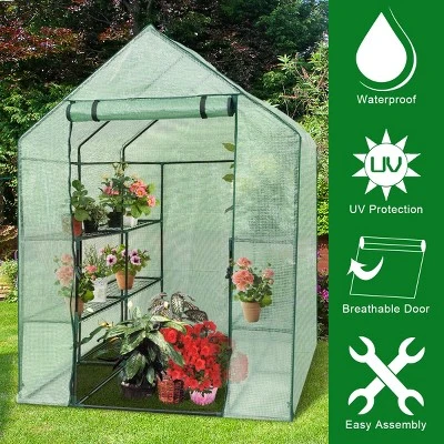 Costway Portable Mini Walk In Outdoor 2 Tier 8 Shelves Greenhouse - Image 4