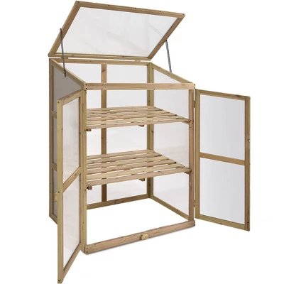 Costway Garden Portable Wooden GreenHouse Cold Frame Raised Plants Shelves Protection - Image 5