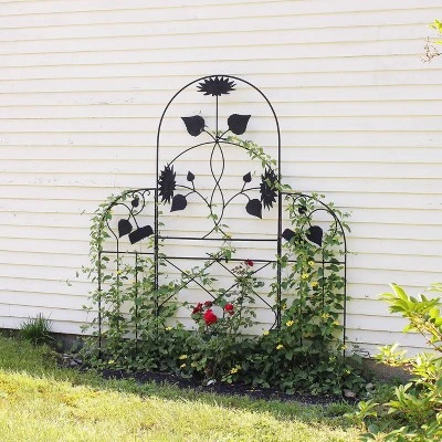 Achla Designs 90" Sunflower Decorative Iron Garden Trellis Black Powder Coat Finish - Image 4
