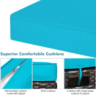 Costway 2PCS Patio Rattan Ottoman Cushioned Seat W/ Foot Rest Turquoise - Image 7