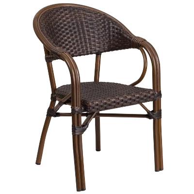 Merrick Lane Wicker Rattan Patio Chair With Curved Back And Aluminum Bamboo Frame - Image 12