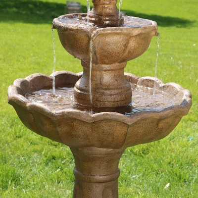 Sunnydaze Decor Sunnydaze 38"H Electric Resin 2-Tier Blooming Flower Outdoor Water Feature - Image 6